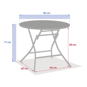 Table de jardin pliante ronde "Greensboro" graphite 4 places en acier