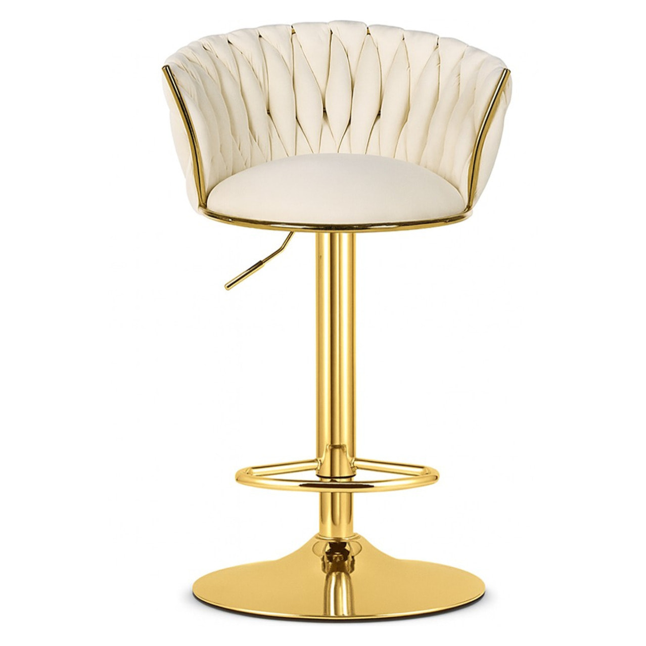 Sgabello da bar Mig in velluto beige e metallo dorato