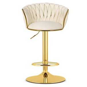 Sgabello da bar Mig in velluto beige e metallo dorato