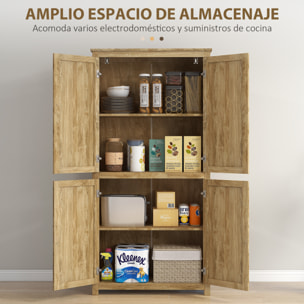 Alacena de Cocina, Mueble Auxiliar de Cocina Alta, con 4 Puertas de Ratán y Estantes Ajustables, Estilo Bohemio, Natural, 80x33x162,6 cm