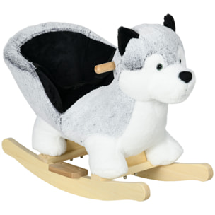 Caballo Balancín para Niños de 18-36 Mesas Forma Perro Husky Caballo de Juguete con Sonido Asas Cinturón de Seguridad y Base de Madera Carga 40 kg 60x33x50 cm Gris