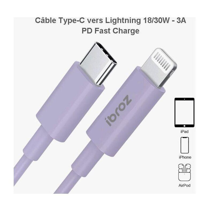 Câble Lightning IBROZ vers USB-C 1m mauve