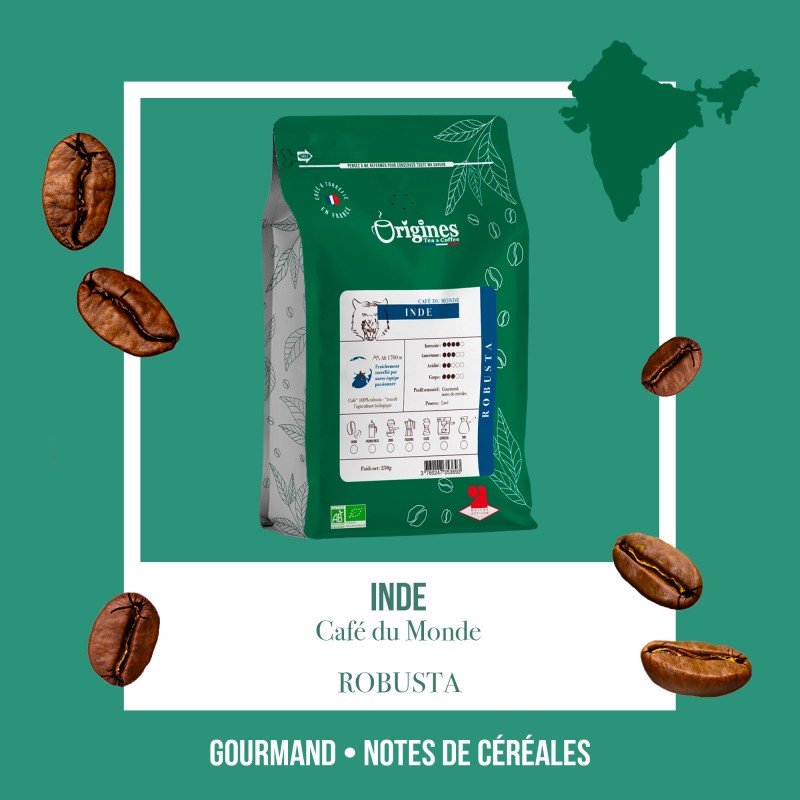 Café Bio - Inde Kerala - Pur Robusta - Grain 250g