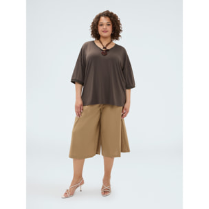 Fiorella Rubino - T-shirt in jersey con bordature lurex - Marrone