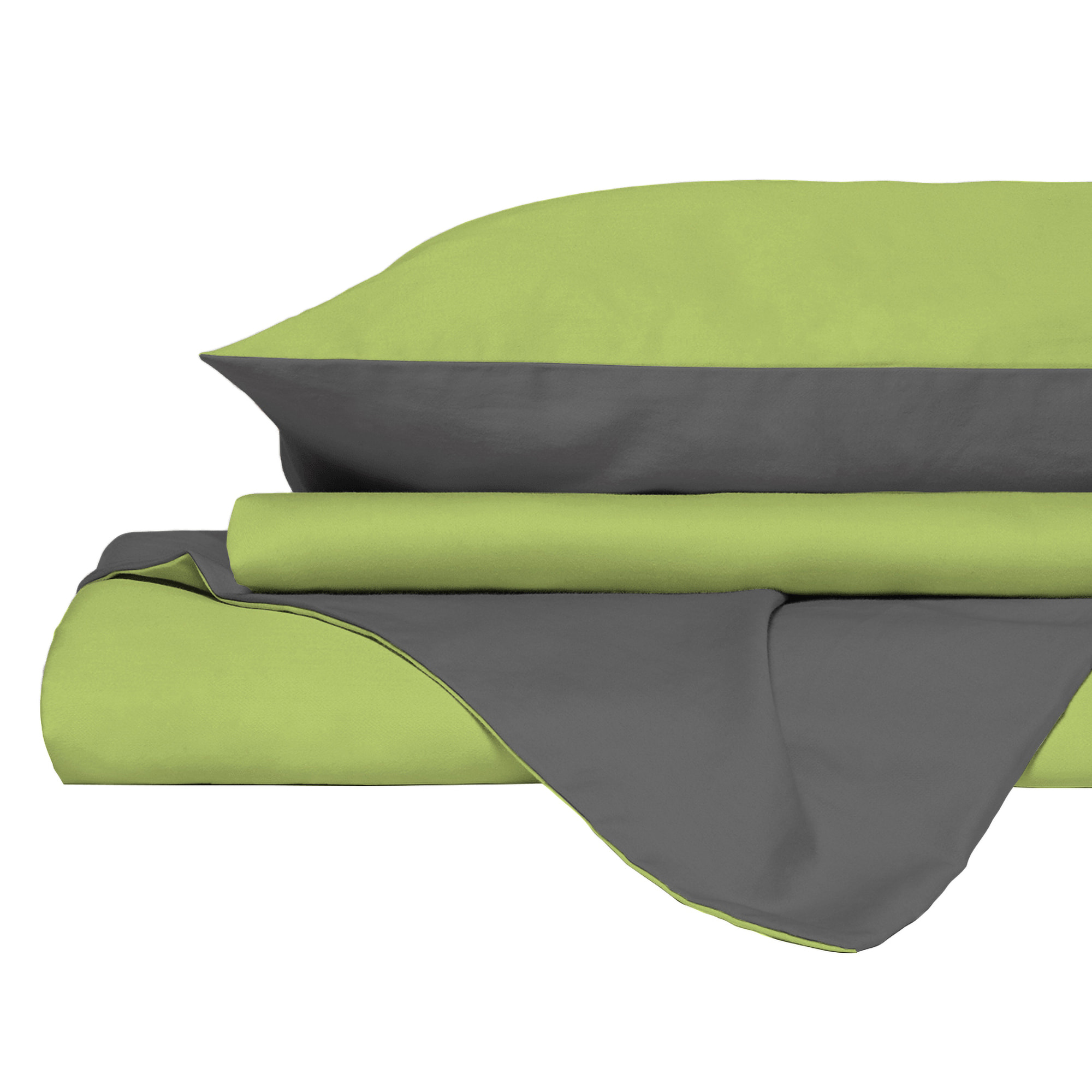 PARURE COPRIPIUMINO NATURAL COLOR, 100% Cotone, Made in Italy - VERDE ACIDO/FUMO