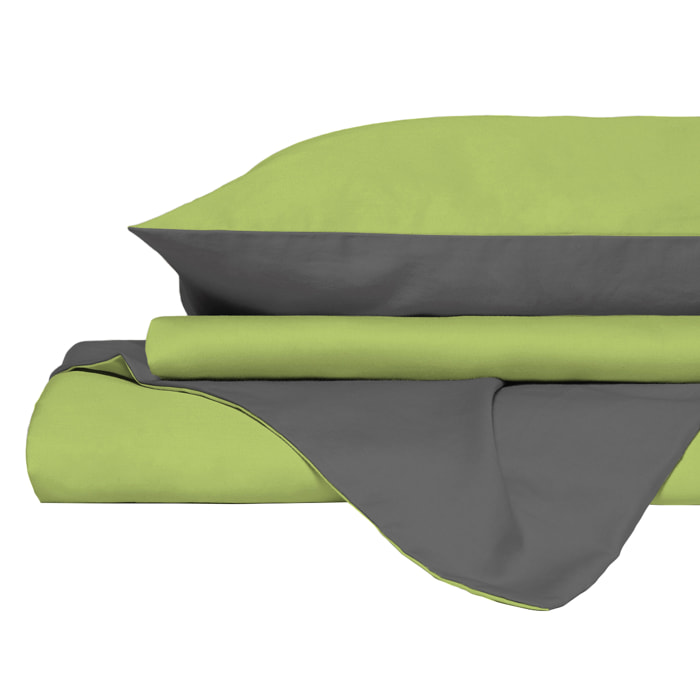 PARURE COPRIPIUMINO NATURAL COLOR, 100% Cotone, Made in Italy - VERDE ACIDO/FUMO