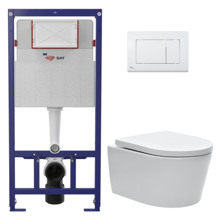 Pack WC bâti ECO 2L Swiss Aqua Technologies + WC suspendu Swiss Aqua Technologies + plaque blanc brillant (STESTBRWR01-FR)