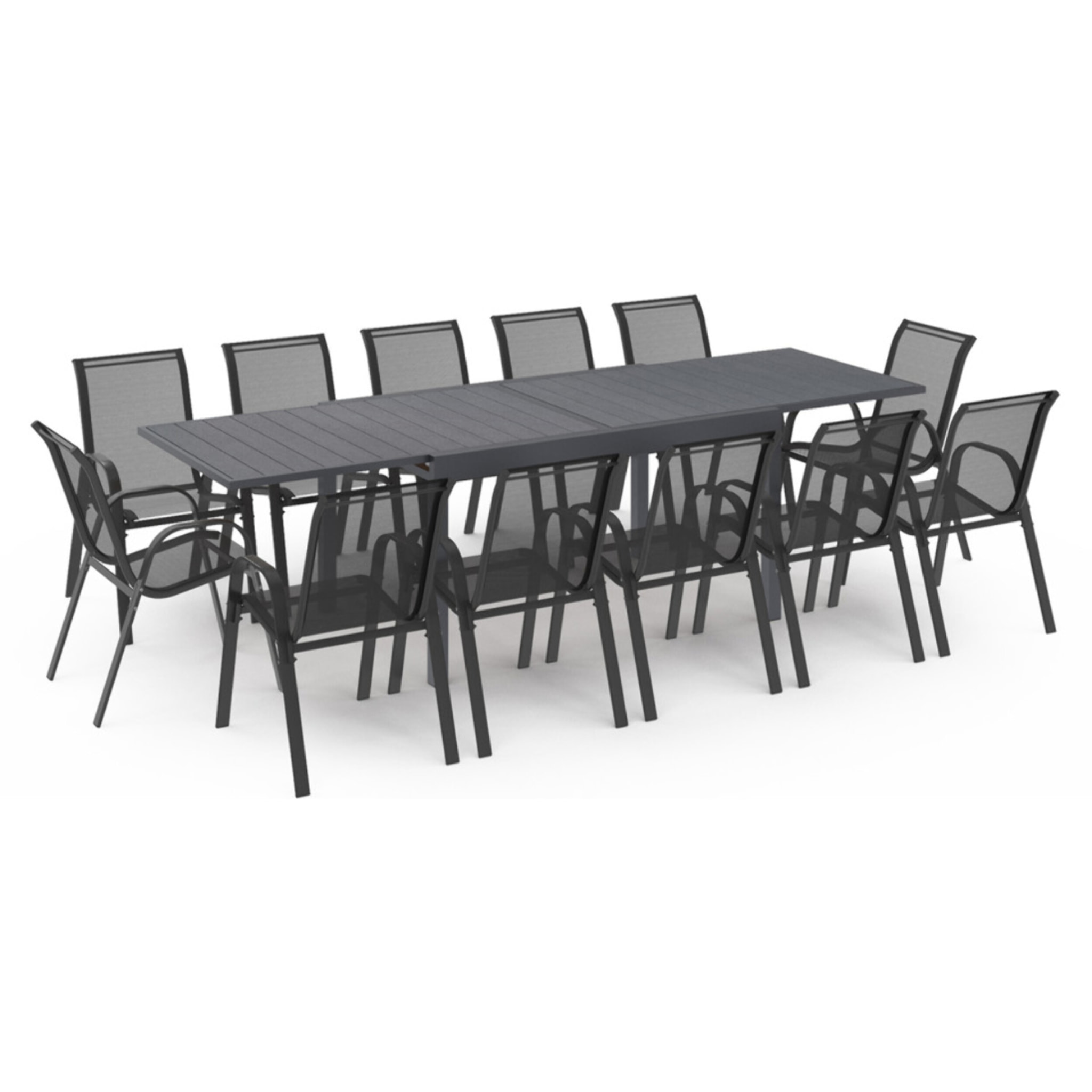 Salon de jardin extensible 12 places en polywood gris