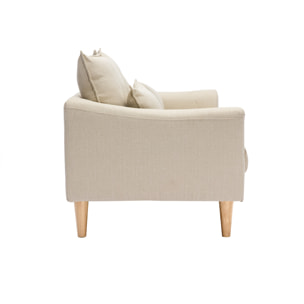 Canapé scandinave 2 places en tissu beige et bois clair KATE
