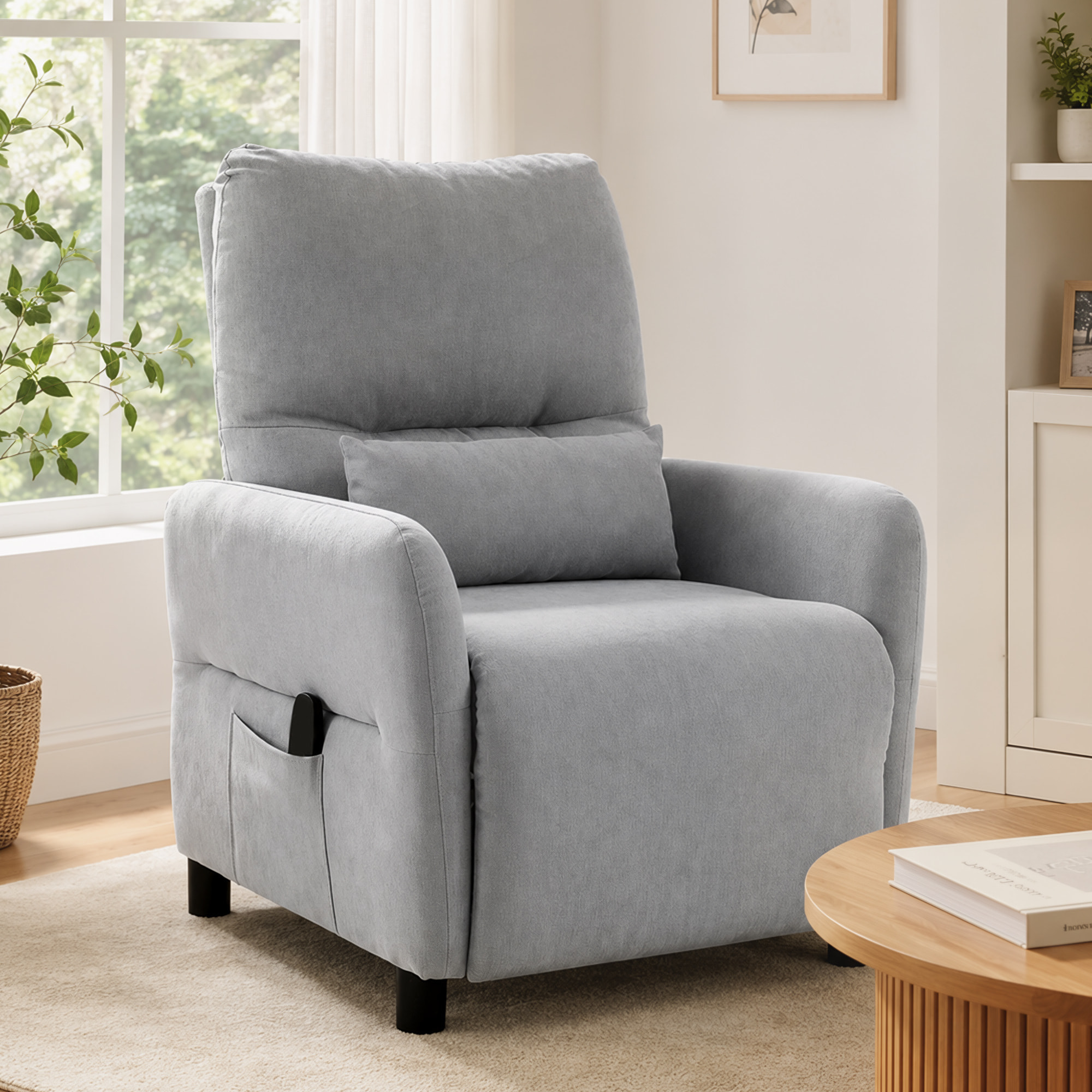 Sillón de Masaje, Sillón Relax Reclinable Manual con 8 Puntos Masaje, Calor Lumbar, Mando a Distancia, Asiento con Muelles, Reposapiés, Cojín Lumbar, Bolsillos Laterales, Tejido de Rizo, Gris