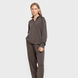 Felpa con mezza zip in stile modal da donna grigio marengo
