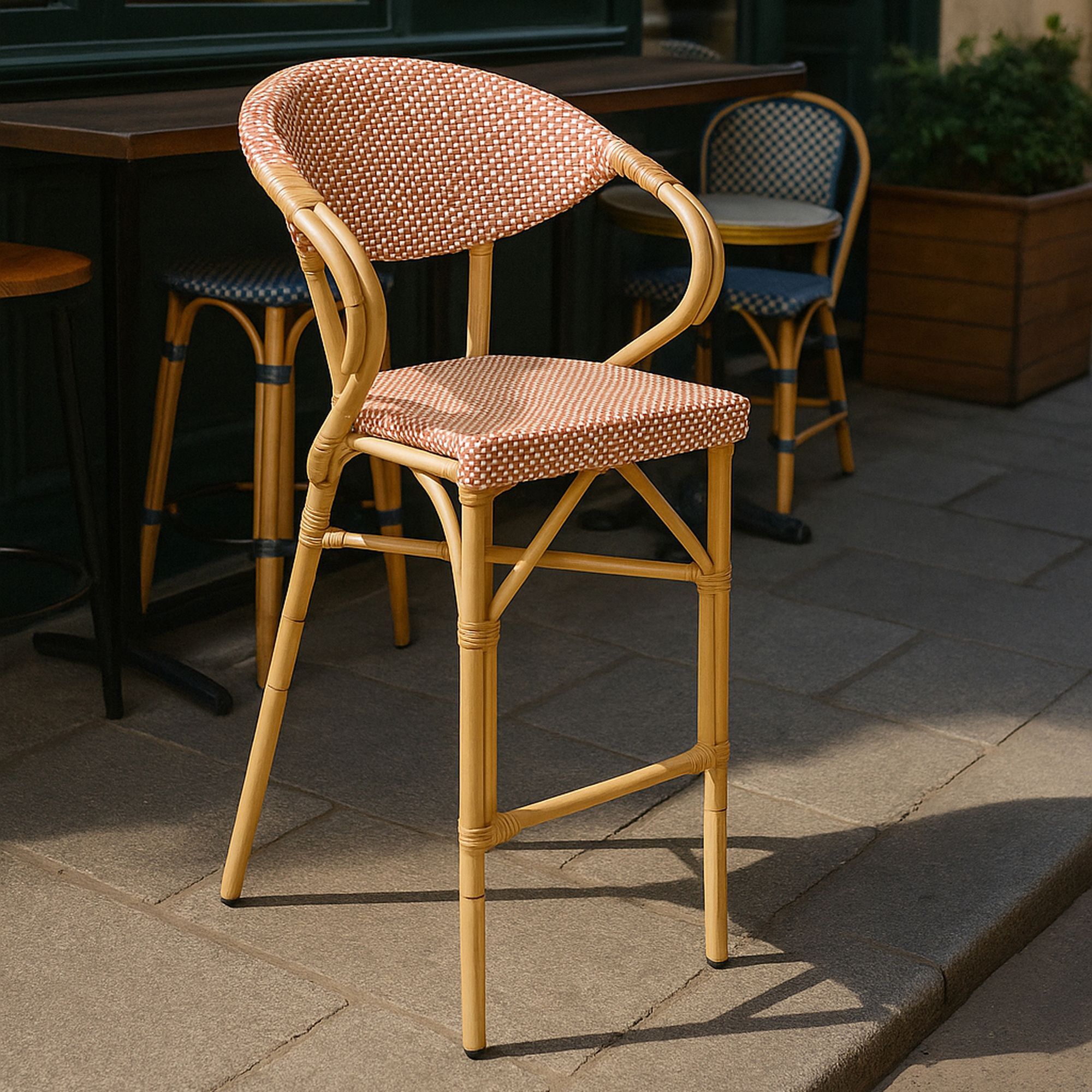 Lot de 2 fauteuils de bar extérieur en textilène rouge AMALFI