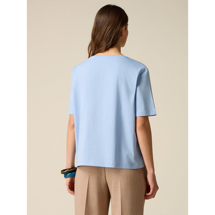 Oltre - T-shirt maniche corte con applicazioni - Azzurro