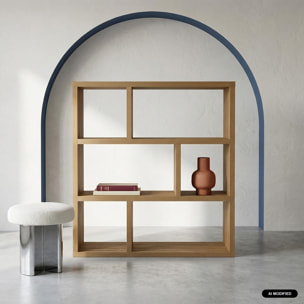 Etagère bibliothèque décor bois asymétrique 3 niveaux 6 compartiments BASIKS