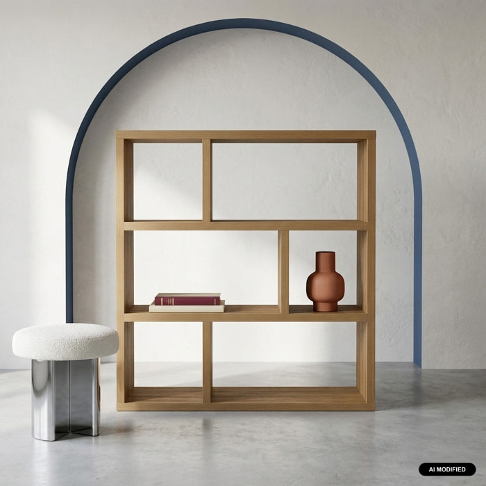 Etagère bibliothèque décor bois asymétrique 3 niveaux 6 compartiments BASIKS