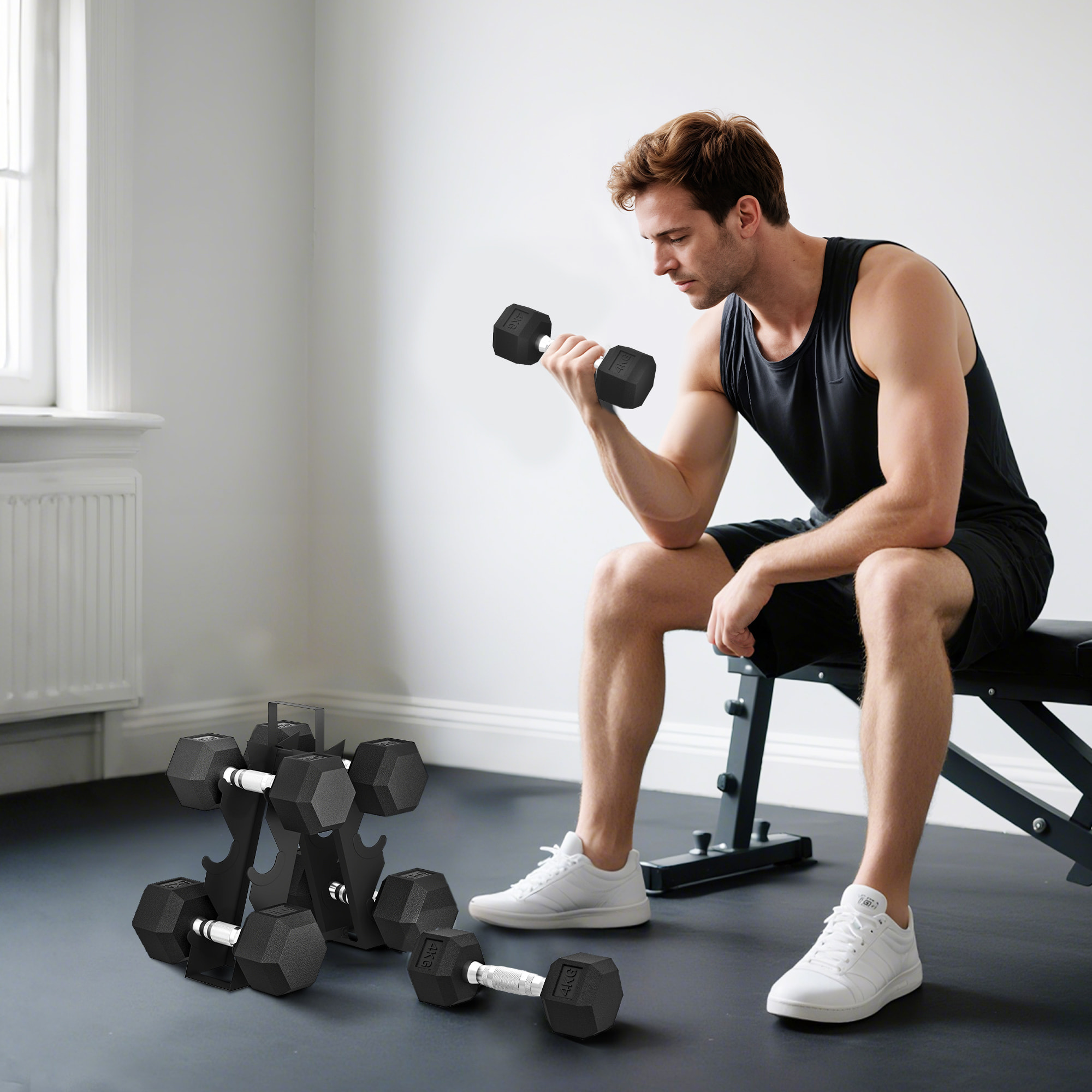 Ensemble d'haltères avec support 2 x 4 Kg/6 Kg/8 Kg noir