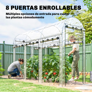 Invernadero de Exterior 3x1x2 m, Invernadero de Túnel con 8 Puertas Enrollables, Cubierta de Plástico y Marco de Acero Galvanizado, Anti-UV, Impermeable, para Cultivos, Transparente