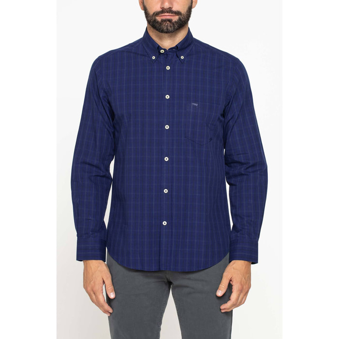 CAMICIA FANTASIA TINTO FILO CON COLLO BUTTON-DOWN