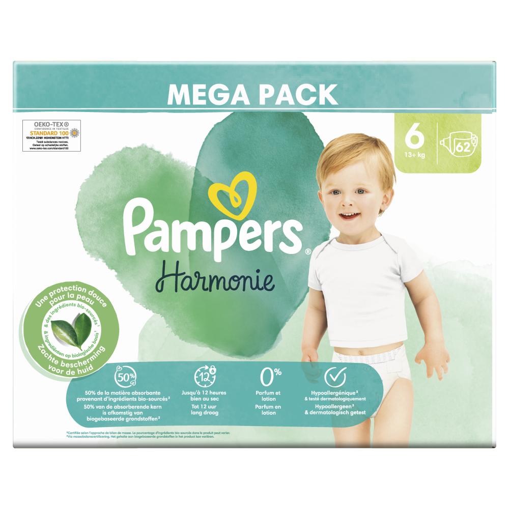 62 Couches Harmonie Taille 6, 13kg +, Pampers