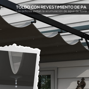 Pérgola 3x4 m Gazebo Cenador de Jardín con Techo Retráctil de Poliéster y 12 Orificios de Drenaje Pérgola para Patio Terraza Exterior Gris Oscuro