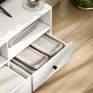 Mueble de TV Moderno Mueble de TV para Salón con 3 Compartimentos Abiertos 3 Cajones y Orificio para Cables para Televisión de 45/55/65 Pulgadas 120x34x45 cm Blanco