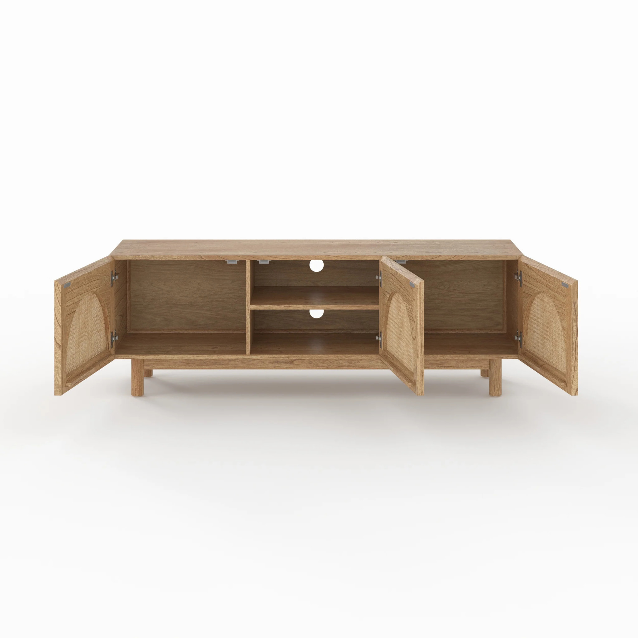 Meuble TV en bois massif de mindi et rotin 160 cm - Delya