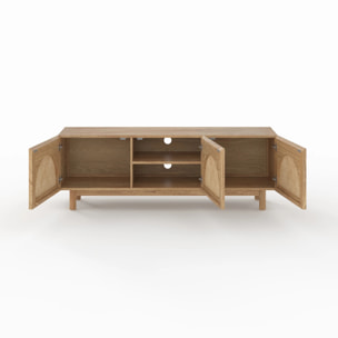 Meuble TV en bois massif de mindi et rotin 160 cm - Delya