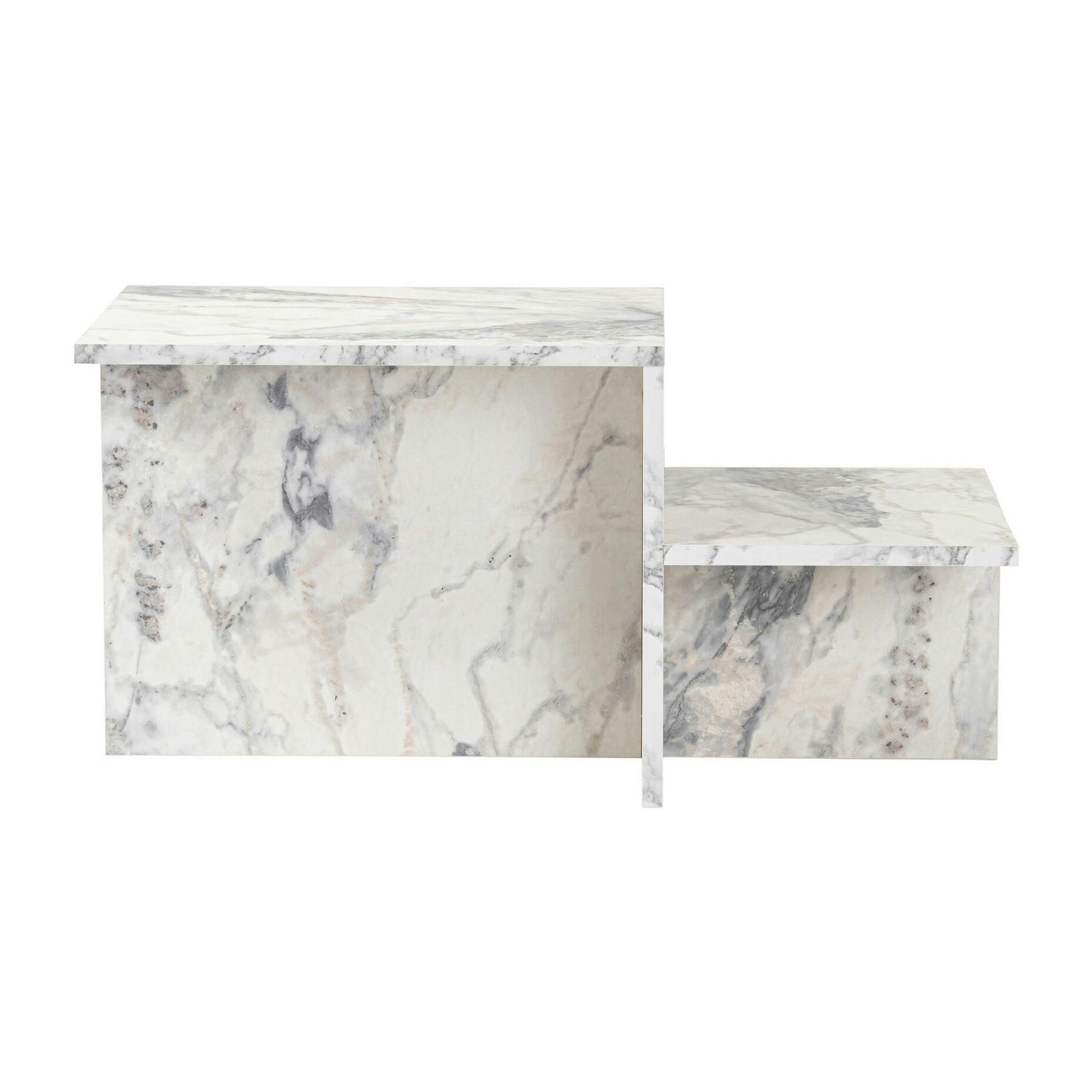 Table basse moderne effet marbre blanc - 2 niveaux MARFA