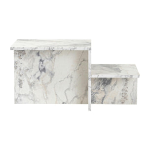 Table basse moderne effet marbre blanc - 2 niveaux MARFA