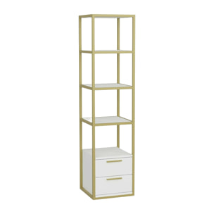 Libreria Dfogliat, Scaffale da ufficio, Mobile portalibri, Biblioteca, 39x39h169 cm, Oro e Bianco