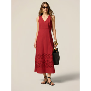 Oltre - Vestido línea A con bordado inglés - Rojo