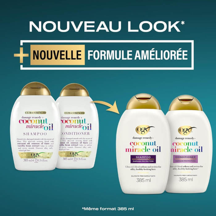 OGX Shampooing Extra Strength Damage Remedy Coconut Miracle Oil, 385ml – Shampoing réparateur au lait de coco – Soin pour cheveu