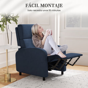 HOMCOM Sillón Relax Reclinable Manual Sillón Relax Tapizado en Lino Sintético con Reposapiés Respaldo Alto Carga 120 kg Butaca Reclinable para Dormitorio Oficina Azul Oscuro