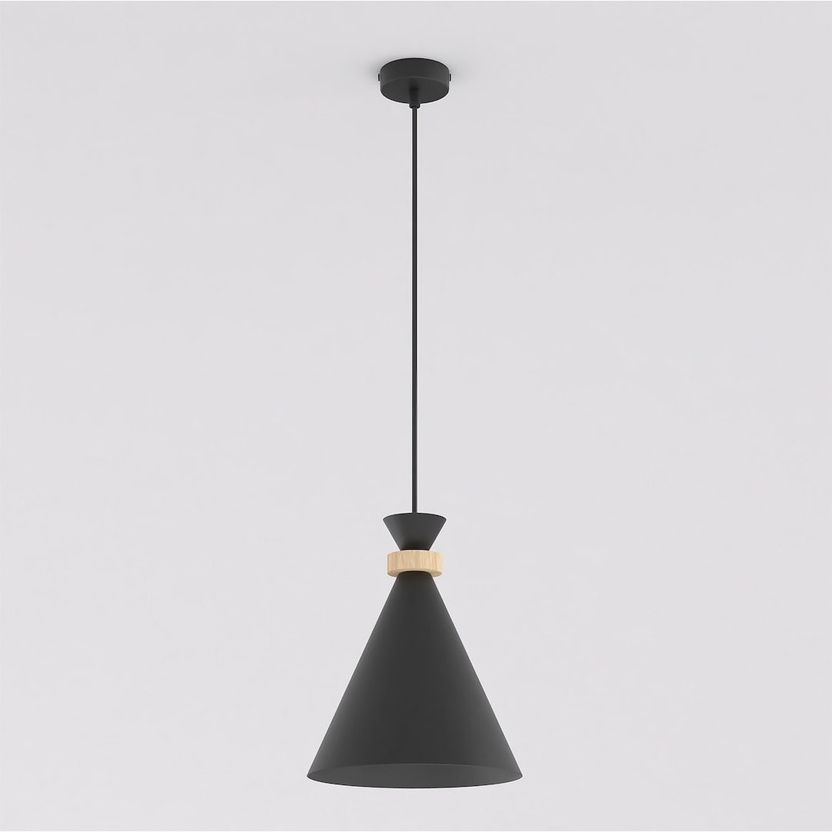Lampada a sospensione ZERO in acciaio nero e legno