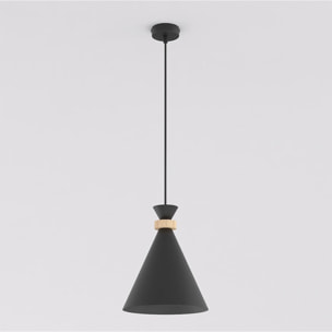 Lampada a sospensione ZERO in acciaio nero e legno