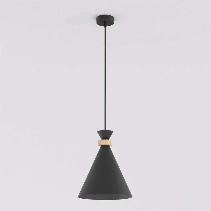 Lampada a sospensione ZERO in acciaio nero e legno