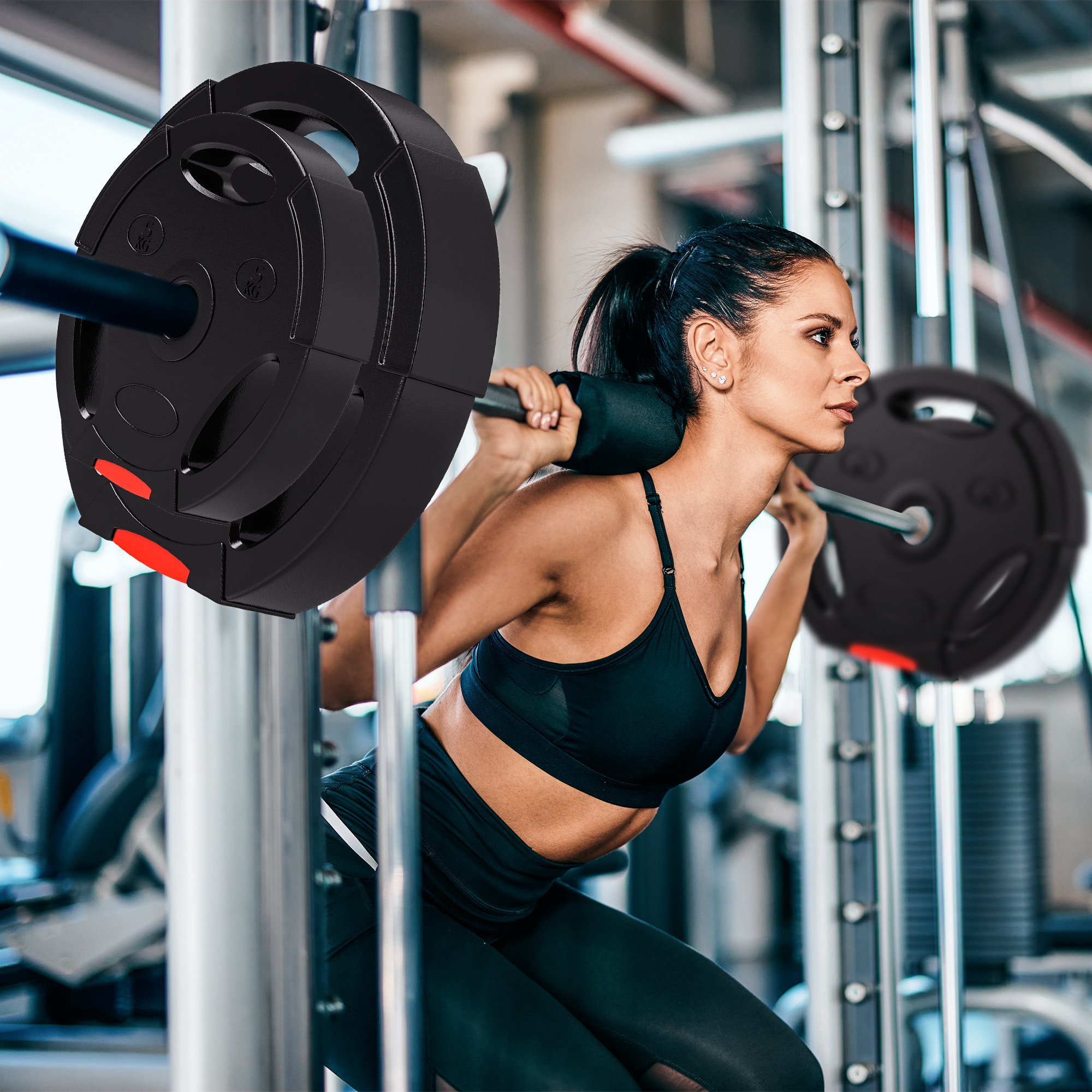 Juego de Discos Pesas de 4 Piezas Discos de Pesas Total 30 kg 2x10 kg 2x5 kg con Orificios de 2,5 cm para Entrenamiento Fitness en Hogar Gimnasio Negro