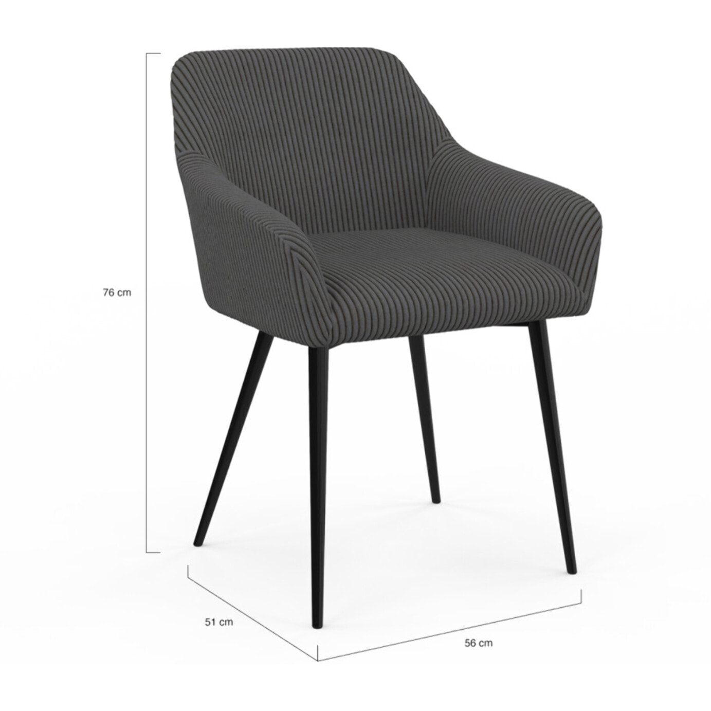 Chaises Jenny en velours côtelé et pieds métal - Gris