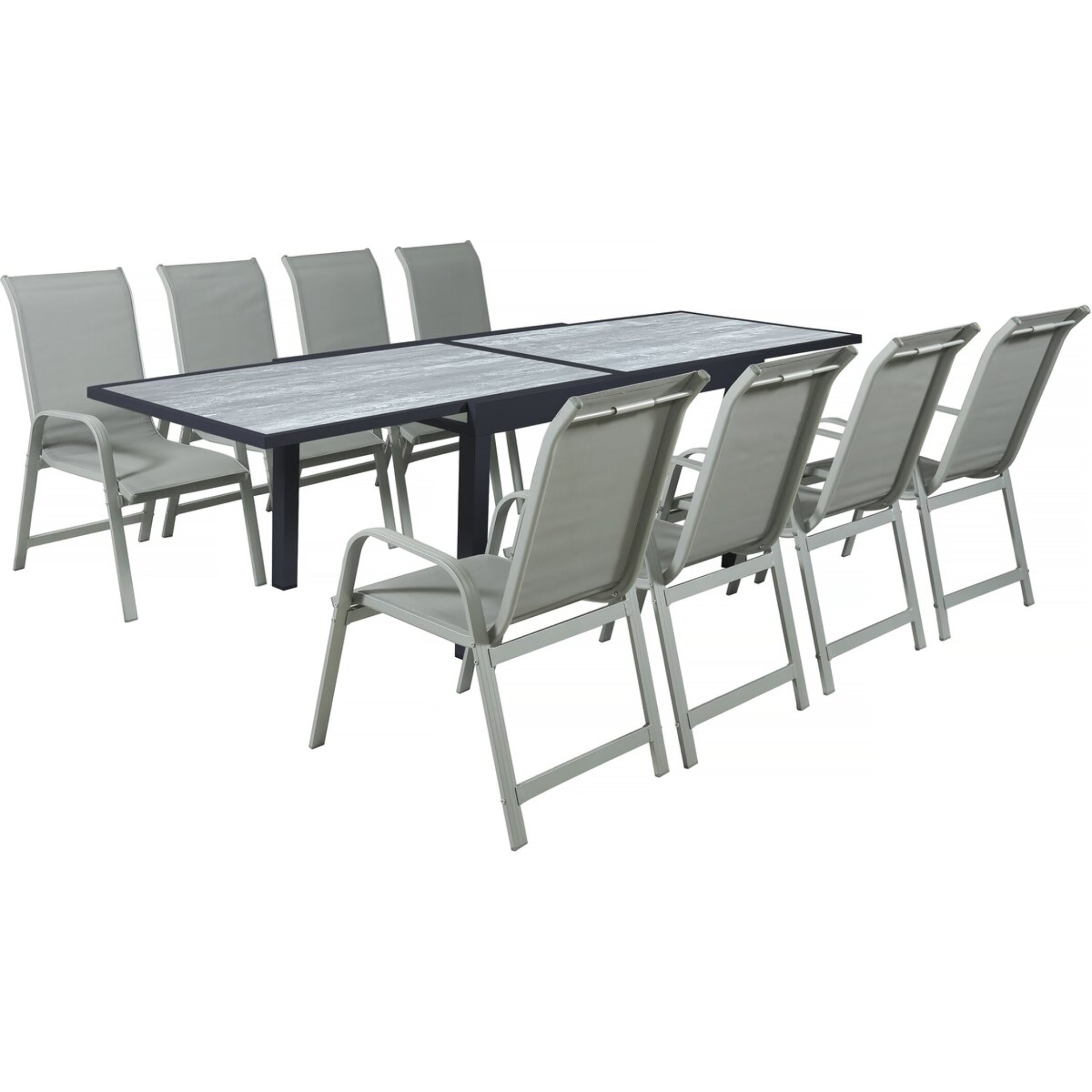 Salon de jardin repas en aluminium extensible "Lagos" - 140/280 x 90 x 76 cm - 8 places - Gris clair