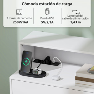 Cómoda de 4 Cajones con Estación de Carga, Cajonera para Dormitorio con Puerto USB, Puerto USB-C, Estante Abierto, 80x40x120 cm, Blanco