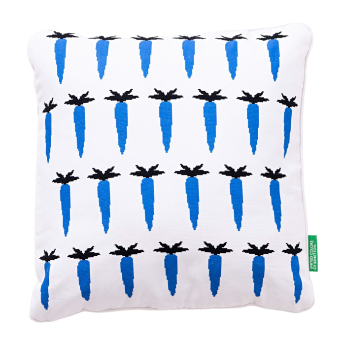 Cojin 40x40cm relleno 300gr poliester 100% algodon canvas 300gsm zanahoria azul benetton