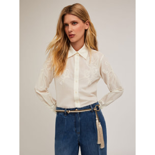 Motivi - Camicia in cotone con ricami - Bianco