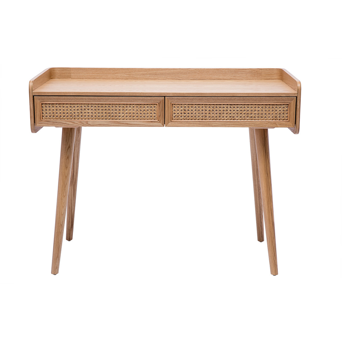 Bureau design avec rangements 2 tiroirs bois clair et cannage rotin L105 cm ELSY