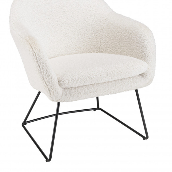 ALBANE - Fauteuil urban tissu bouclette blanc pieds évasés métal noir