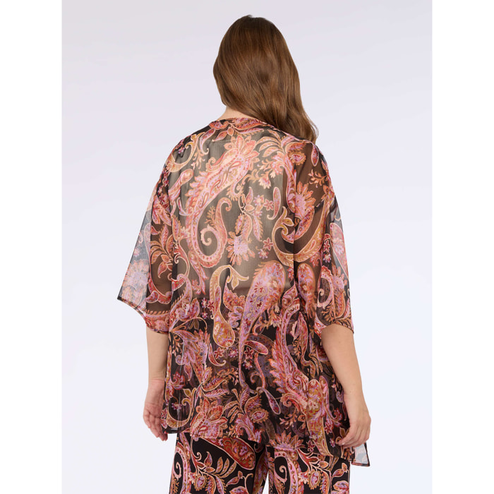 Fiorella Rubino - Kimono de crepé con estampado de cachemir. - Negro