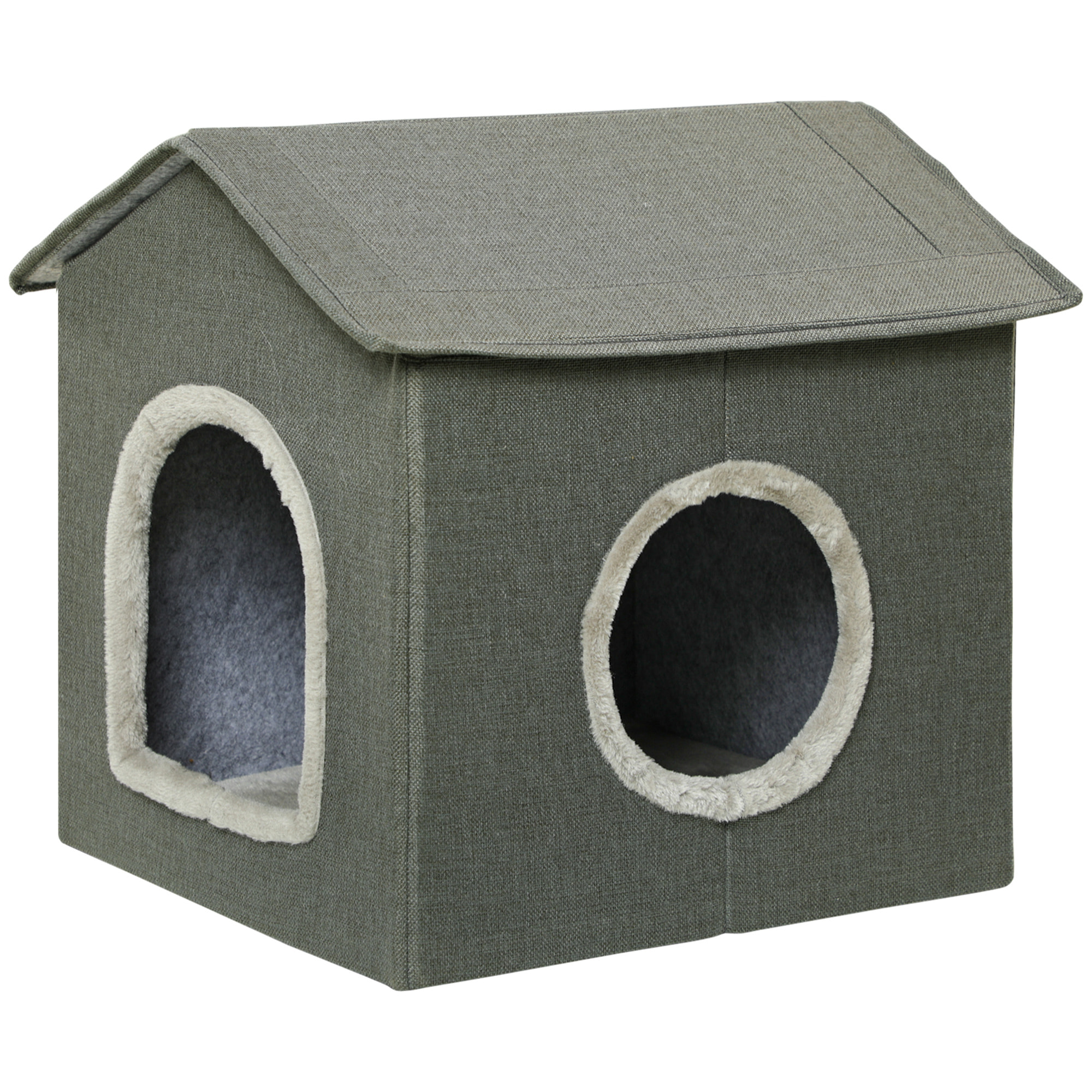 Casa para Gatos Cama para Gatos Cueva para Gatos con 2 Puertas y Cojín Lavable 39x43,5x40,5 cm Gris