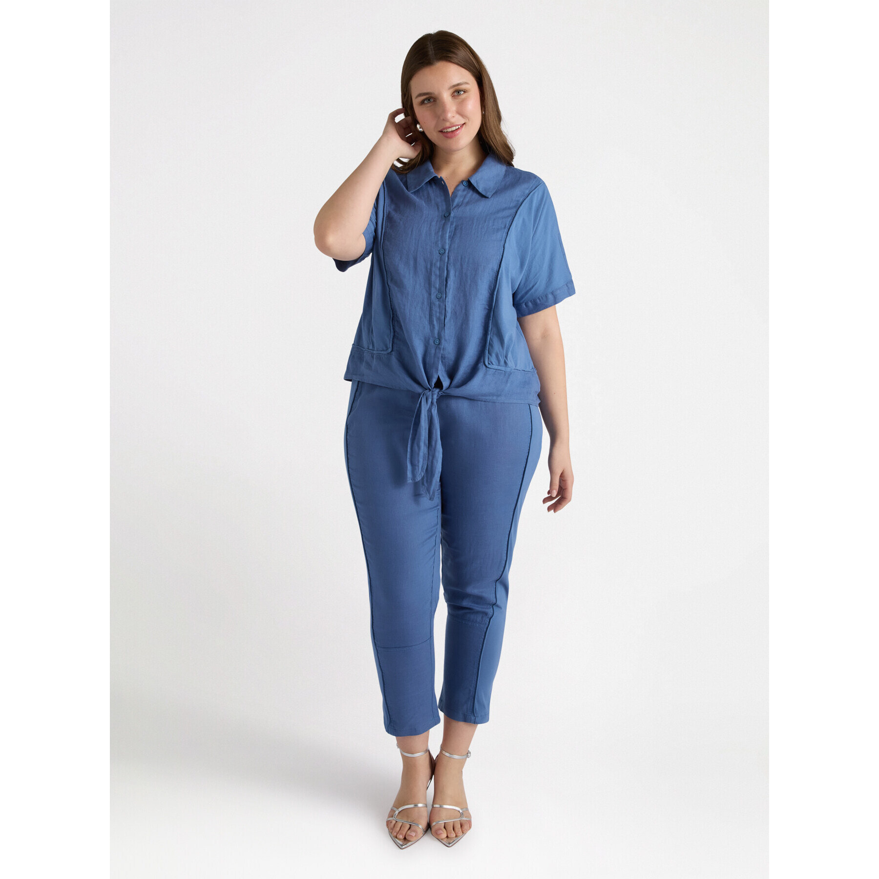 Fiorella Rubino - Camisa de lino con nudo en el bajo - Azul