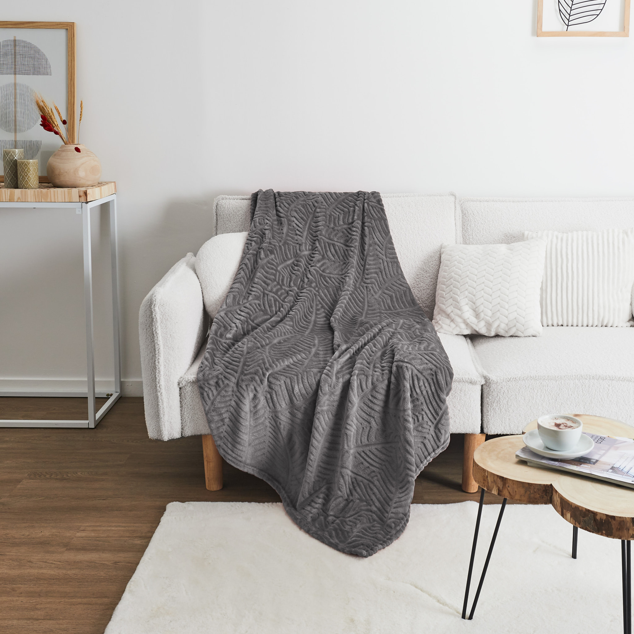Plaid - HOME DECO FACTORY - Embossé - Flanelle - Gris