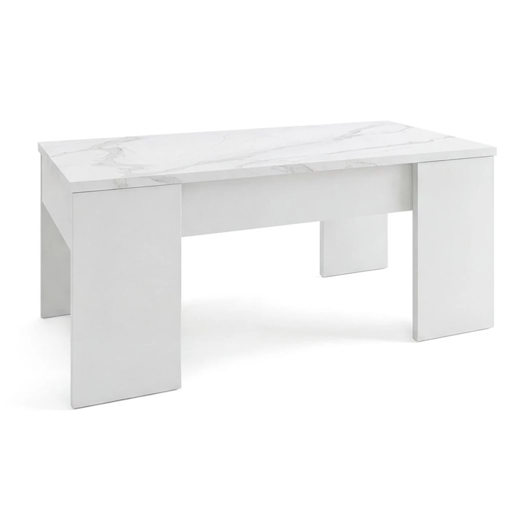 Mesa de centro elevable con almacenaje en blanco artik y efecto mármol blanco mate 100x45-56 cm Vita Blanco Artik (Blanco Mate) - Mármol Blanco Mate