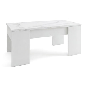Mesa de centro elevable con almacenaje en blanco artik y efecto mármol blanco mate 100x45-56 cm Vita Blanco Artik (Blanco Mate) - Mármol Blanco Mate